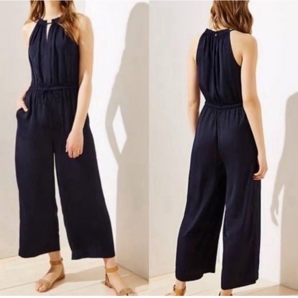 Loft Navy Blue Satin Jumpsuit - Picture 1 of 7